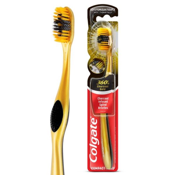 مسواک کلگیت مدل Charcoal Gold 360 با برس نرم